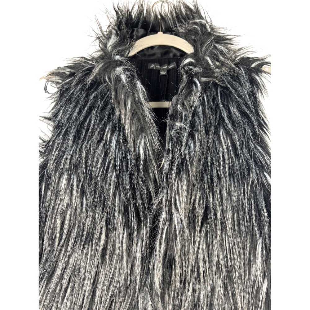 Adrianna Papell Faux Fur Vest Womens L Gray Black Sweater Back Glam NWT
